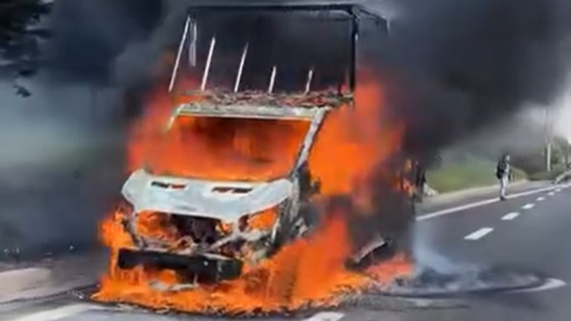 Seyir halindeki kamyonet alevlere teslim oldu