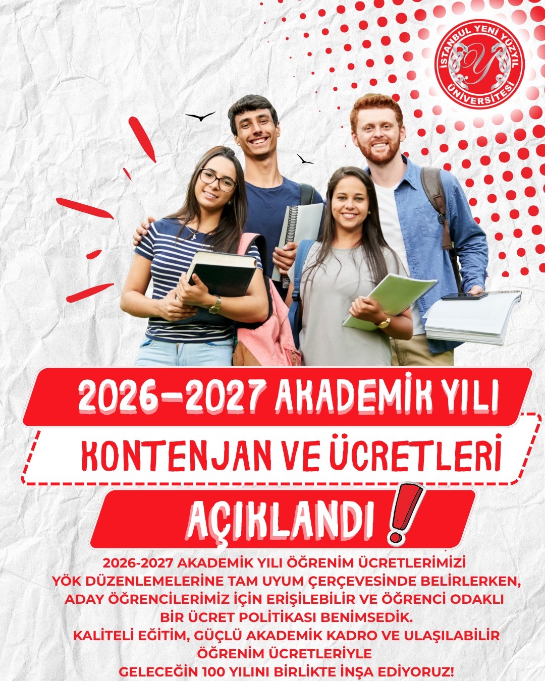 İstanbul Yeni Yüzyıl Üniversitesi, 2026-2027 öğrenim ücretlerini açıkladı