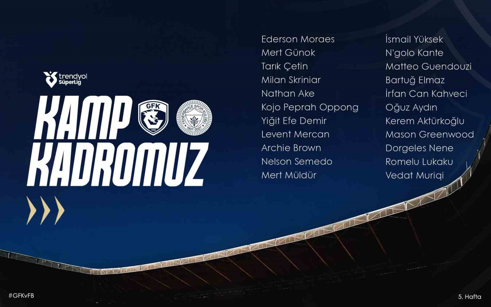 Fenerbahçe’nin Gaziantep FK maçı kamp kadrosu açıklandı
